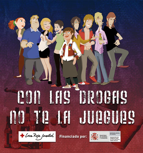 Ilustración del Juego "Con las drogas no te la juegues". Realizado por Cruz Roja Juventud y Subvencionado por el Ministerio de Sanidad y Consumo.