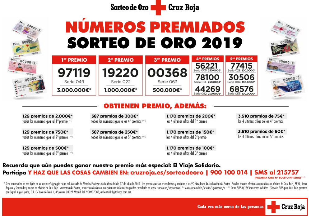 Ampliar Números Premiados Sorteo del Oro 2019