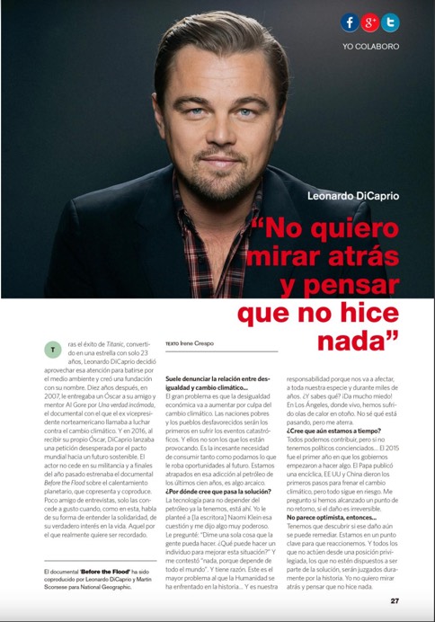 Portada de la Revista Cruz Roja con Leonardo DiCaprio