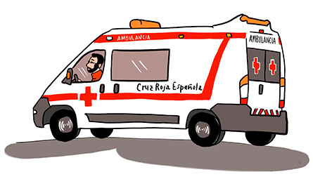 Voluntario conduciendo una ambulancia