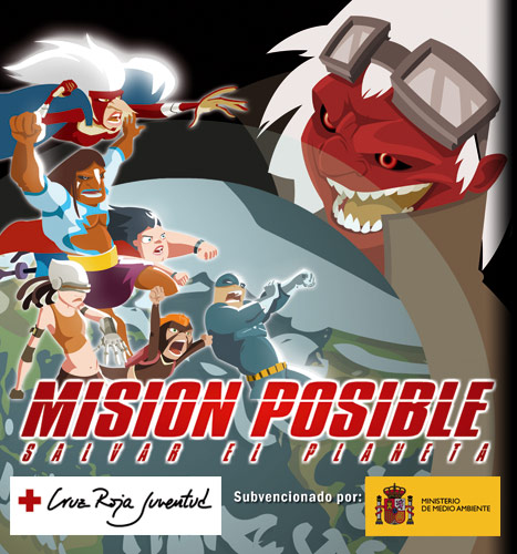 Ilustración del juego Misión Posible - Salvar la Tierra. Realizado por Cruz Roja Juventud y Subvencionado por el Ministerio de Medio Ambiente