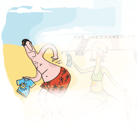 Ilustración familia en la playa
