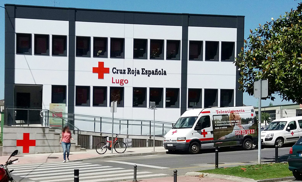Spanisches Rotes Kreuz. Rotes Kreuz-Gebäude von Lugo, Galizien