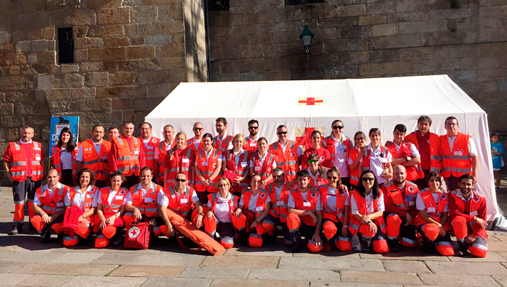 Croce Rossa Spagnola in Galizia. In Obradoiro Square. Santiago de Compostela