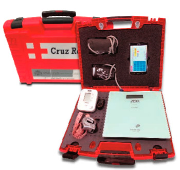 Red Cross. Constant Health. Old people. Briefcase
