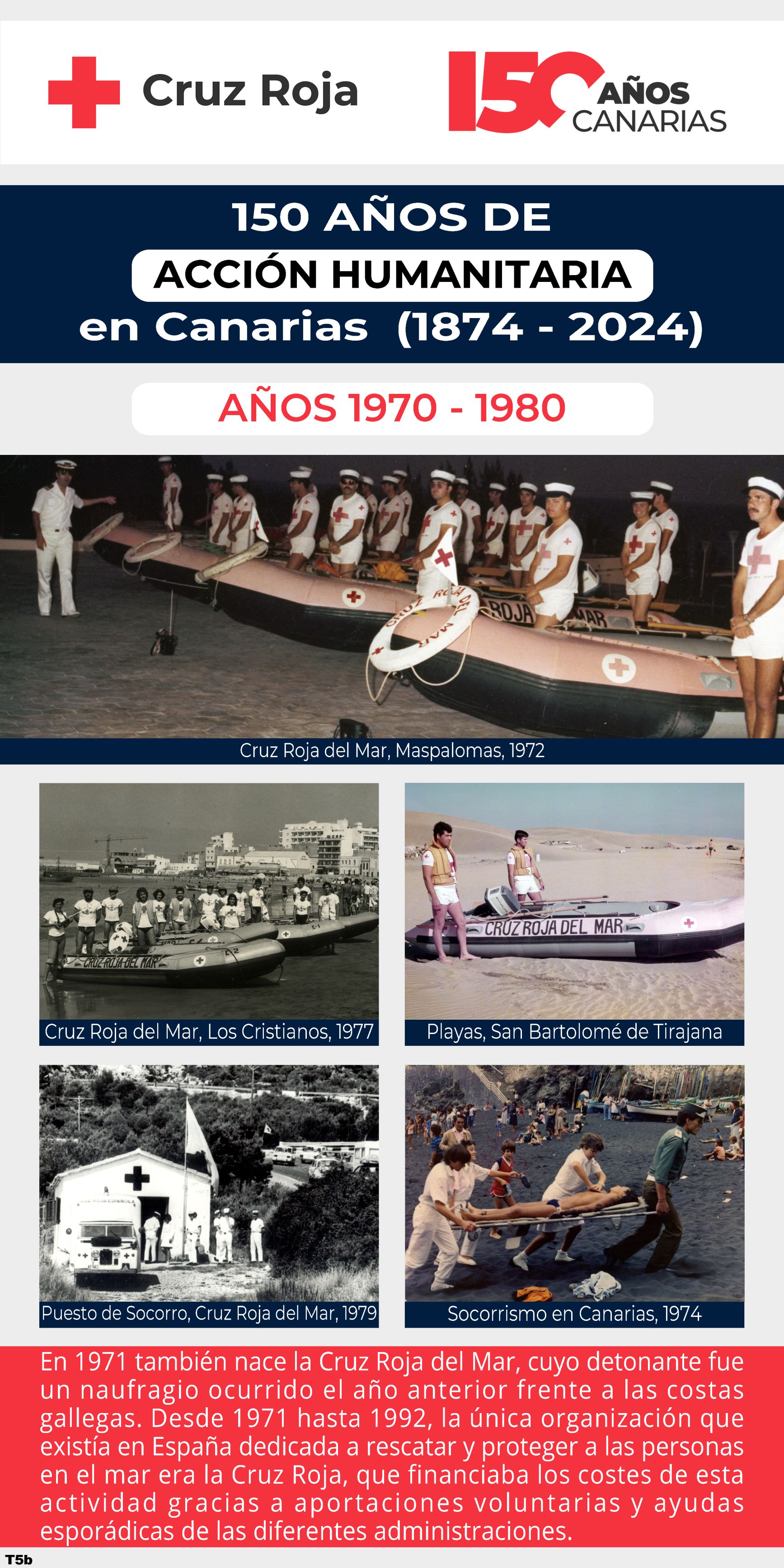 En 1971 también nace la Cruz Roja del Mar, cuyo detonante fue un naufragio ocurrido el año anterior frente a las costas gallegas. Desde 1971 hasta 1992, la única organización que existía en España dedicada a rescatar y proteger a las personas en el mar era la Cruz Roja, que financiaba los costes de esta actividad gracias a aportaciones voluntarias y ayudas esporádicas de las diferentes administraciones. 